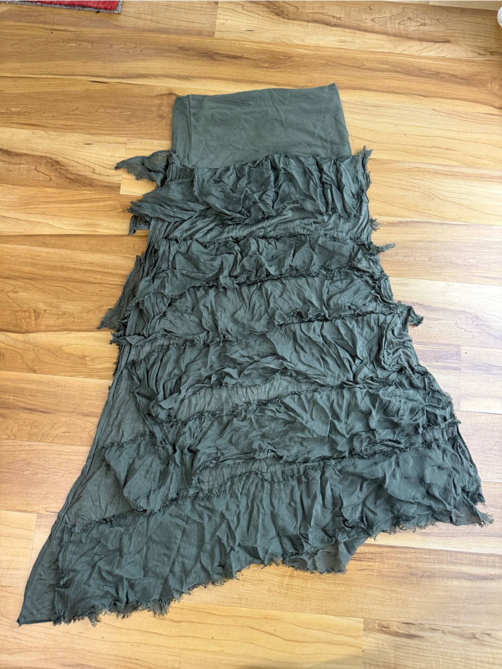 ONE SIZE Olive Green Ruffled Midi Skirt by Tina Stephens